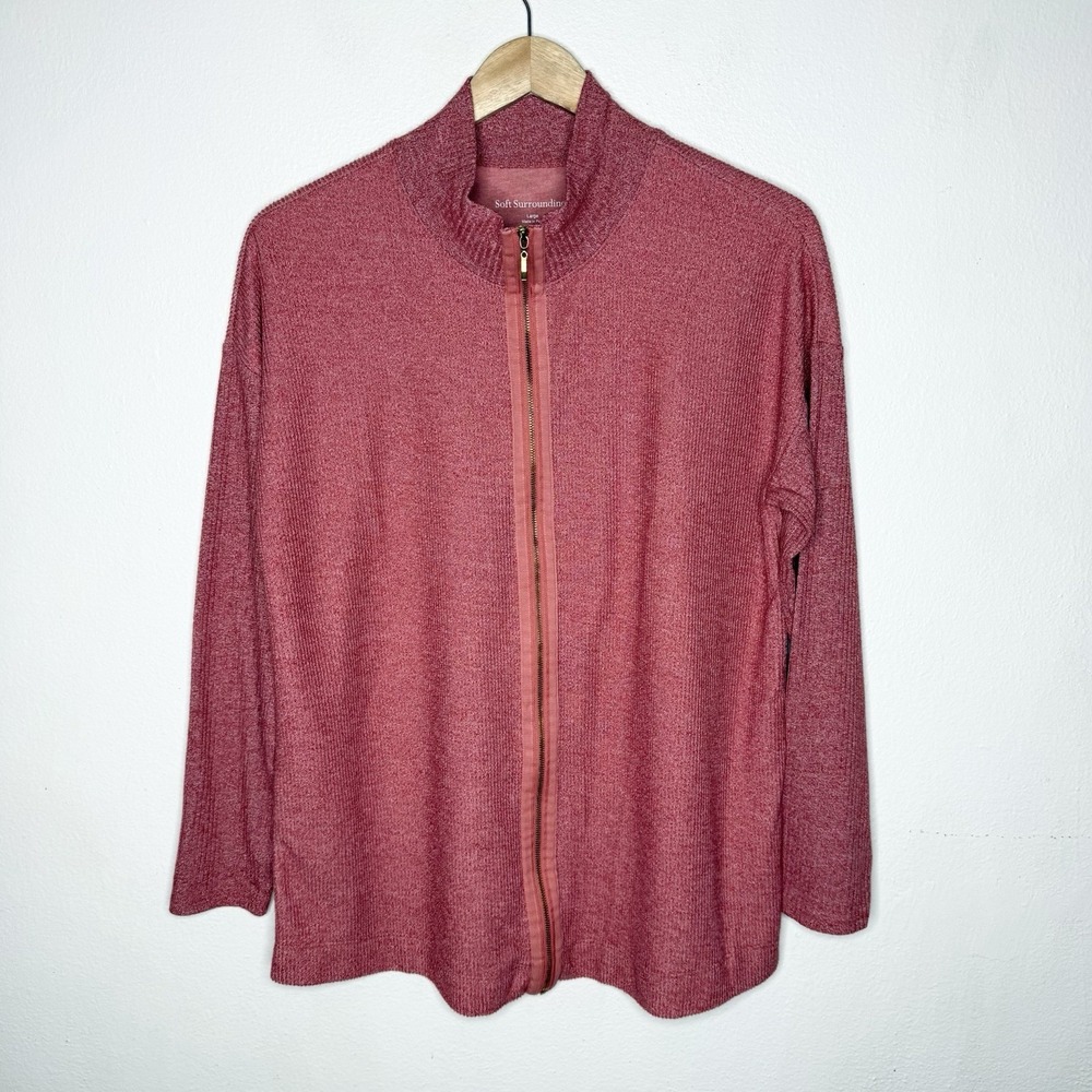 Soft Surroundings Lhami Full Zip Ribbed Cardigan Womens Large Sweater Mock Neck‎